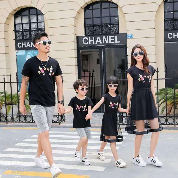Vêtement Assorti Famille T Shirt Short Robe Noir | MJ FRANKO