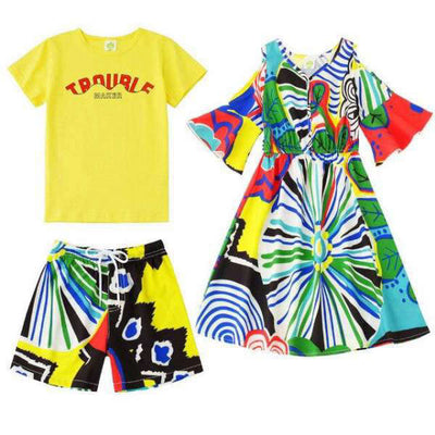 Vêtement Famille Assorti T Shirt Short Robe Multicolore | MJ FRANKO