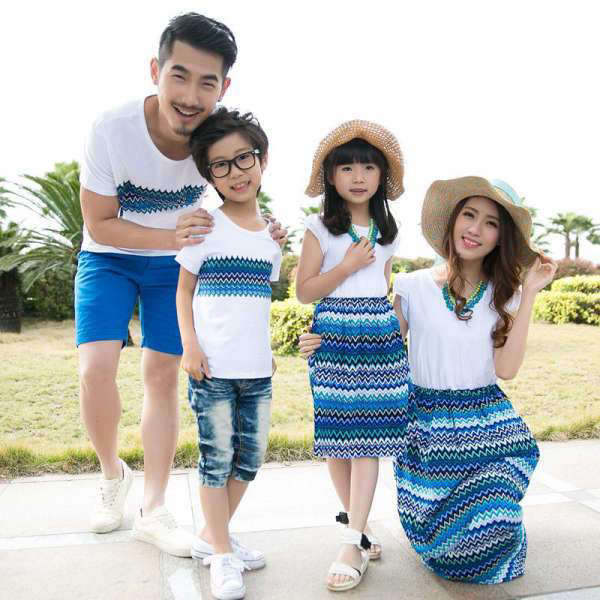 Vêtement Assorti Famille T Shirt Robe Bleu | MJ FRANKO