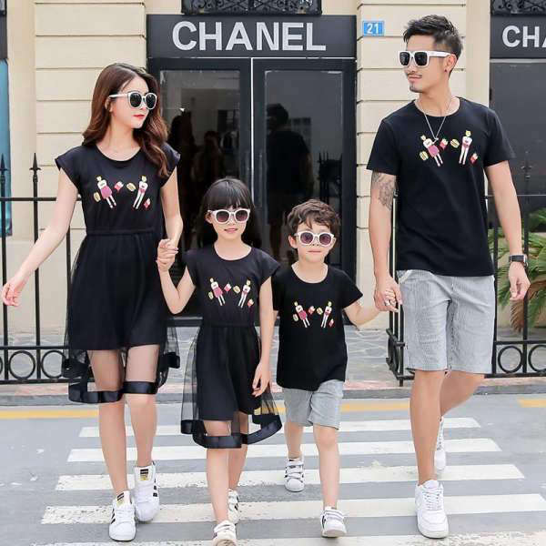 Vêtement Assorti Famille T Shirt Short Robe Noir | MJ FRANKO