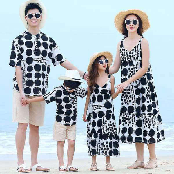 Vêtement Famille Assorti T Shirt Short Robe Petits Pois | MJ FRANKO