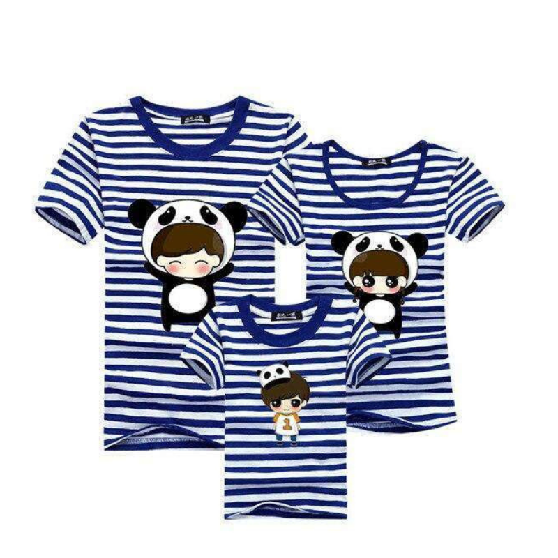 T Shirt Famille Assorti Panda Bleu