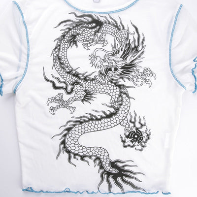 T Shirt Blanc Court Dragon