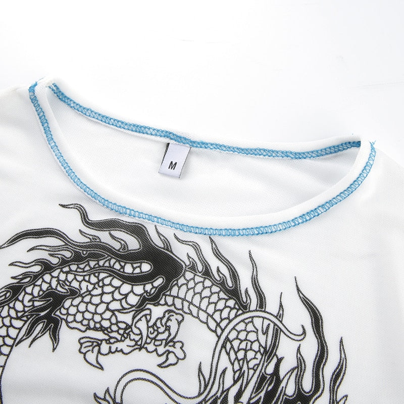 T Shirt Blanc Court Dragon