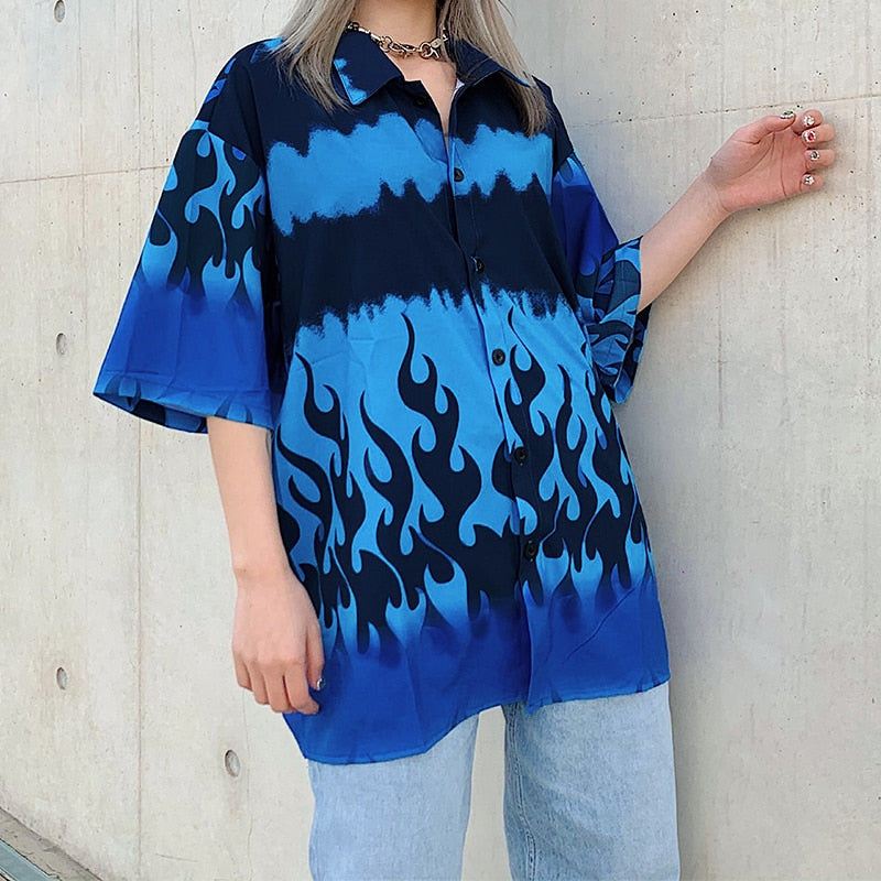 Chemise Bleu Avec Flamme Femme | MJ FRANKO