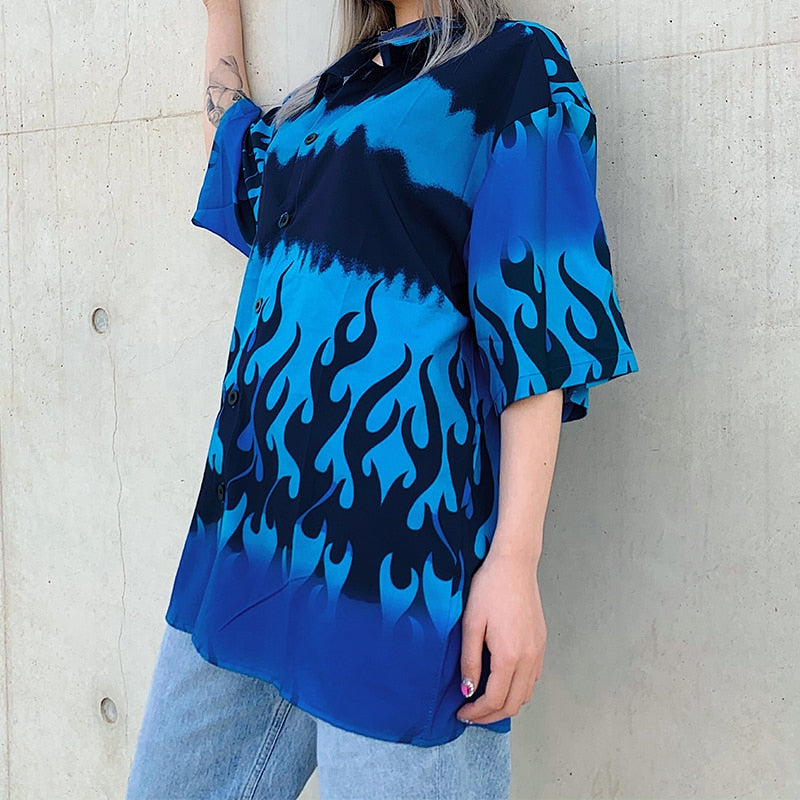 Chemise Bleu Avec Flamme Femme | MJ FRANKO