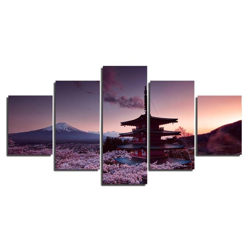 Tableau Japonais Mont Fuji Temple Sakura | MJ FRANKO