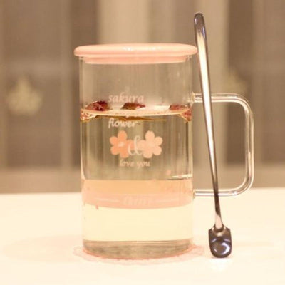 Tasse en Verre Fleurs Sakura Avec Couvercle | MJ FRANKO
