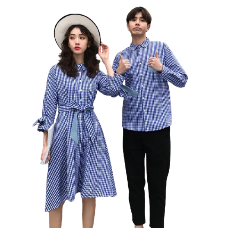 Vêtement Couple Chemise Robe Bleu