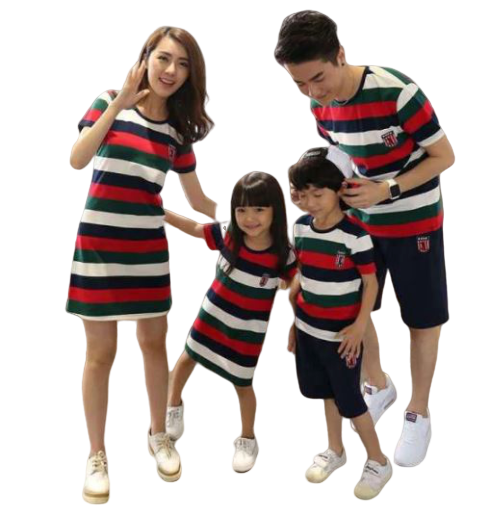 Vêtement Assorti Famille T Shirt Short Robe Rayé | MJ FRANKO